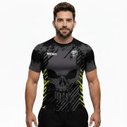 Grunge Gray Skull BJJ Custom Brazilian Jiu Jitsu Rash Guard - Image 2