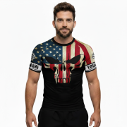 Retro USA Flag Skull BJJ Custom Brazilian Jiu Jitsu Rash Guard - Image 2