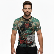 Samurai Hannya Mask Dragon White Tiger BJJ Custom Brazilian Jiu Jitsu Rash Guard - Image 2