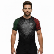 Aztec Calendar Red Green Custom BJJ MMA Rash Guard for Men - Image 2