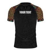 Aztec Symbols Tribal Pattern Black Version Custom BJJ MMA Rash Guard for Men - Image 4