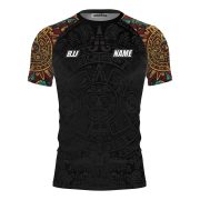 Aztec Symbols Tribal Pattern Black Version Custom BJJ MMA Rash Guard for Men - Image 3