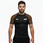 Aztec Symbols Tribal Pattern Black Version Custom BJJ MMA Rash Guard for Men - Image 2
