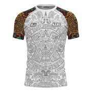 Aztec Symbols Tribal Pattern White Version Custom BJJ MMA Rash Guard for Men - Image 3