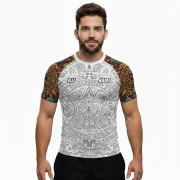 Aztec Symbols Tribal Pattern White Version Custom BJJ MMA Rash Guard for Men - Image 2