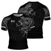 Aztec Tribal Hunting Eagle Black White Custom BJJ MMA Rash Guard for Men