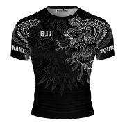 Aztec Tribal Hunting Eagle Black White Custom BJJ MMA Rash Guard for Men - Image 3