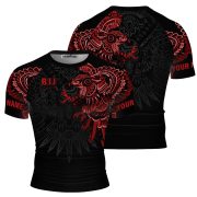 Aztec Tribal Hunting Eagle Red Black Custom BJJ MMA Rash Guard for Men