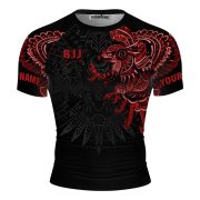 Aztec Tribal Hunting Eagle Red Black Custom BJJ MMA Rash Guard for Men - Image 3