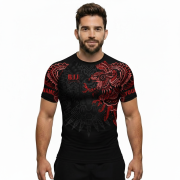 Aztec Tribal Hunting Eagle Red Black Custom BJJ MMA Rash Guard for Men - Image 2