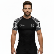 Black Camouflage Camo Pattern Custom BJJ Rash Guard for Men - Image 2