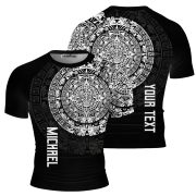 Black White Aztec Calendar Graphic Custom BJJ MMA Rash Guard for Men