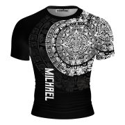 Black White Aztec Calendar Graphic Custom BJJ MMA Rash Guard for Men - Image 3