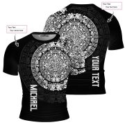 Black White Aztec Calendar Graphic Custom BJJ MMA Rash Guard for Men - Image 5