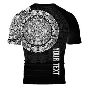 Black White Aztec Calendar Graphic Custom BJJ MMA Rash Guard for Men - Image 4