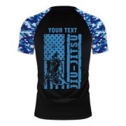 Blue Camouflage Camo Pattern Custom BJJ Rash Guard for Men - Image 4
