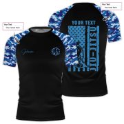 Blue Camouflage Camo Pattern Custom BJJ Rash Guard for Men - Image 5