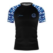Blue Camouflage Camo Pattern Custom BJJ Rash Guard for Men - Image 3