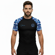 Blue Camouflage Camo Pattern Custom BJJ Rash Guard for Men - Image 2