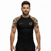 Brown Camouflage Camo Pattern Custom BJJ Rash Guard for Men - Image 2