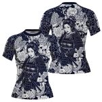 Geisha Samurai Koi Fish Peony Floral Design Custom BJJ MMA Rash Guard for Women