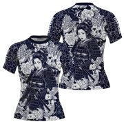 Geisha Samurai Koi Fish Peony Floral Design Custom BJJ MMA Rash Guard for Women