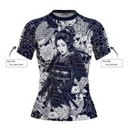 Geisha Samurai Koi Fish Peony Floral Design Custom BJJ MMA Rash Guard for Women - Image 5