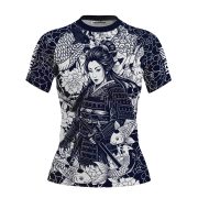 Geisha Samurai Koi Fish Peony Floral Design Custom BJJ MMA Rash Guard for Women - Image 3