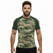 Great Wave Camouflage Camo Pattern Custom BJJ Rash Guard for Men - Image 2