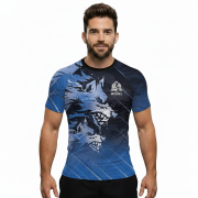 Ice Wolf Blue Black Custom BJJ Rash Guard for Men - Image 2