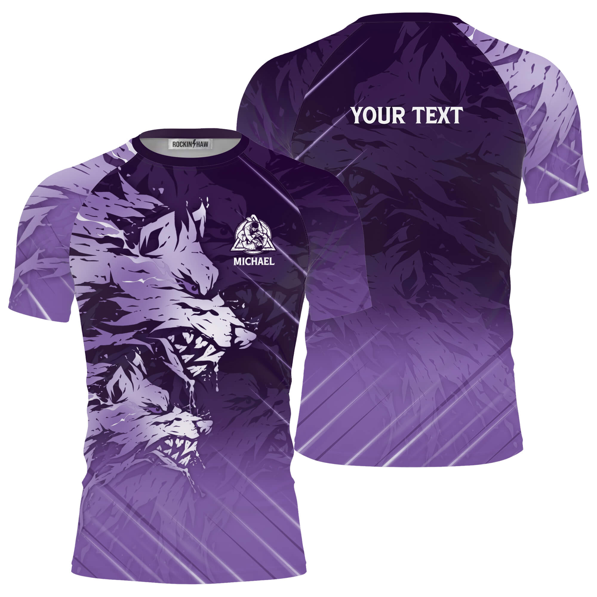 Ice Wolf Purple Version Custom BJJ Rash Guard for Men #152PRM20260106 Mockup FB Ice Wolf Purple Version Custom BJJ Rash Guard for Men - Image 1