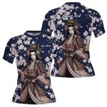 Japanese Geisha Samurai Cherry Blossom Custom BJJ MMA Rash Guard for Women