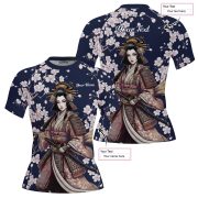 Japanese Geisha Samurai Cherry Blossom Custom BJJ MMA Rash Guard for Women - Image 5
