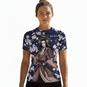 Japanese Geisha Samurai Cherry Blossom Custom BJJ MMA Rash Guard for Women - Image 2