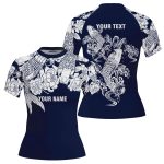 Koi Fish Peony Floral Design Custom BJJ MMA Rash Guard for Women