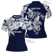 Koi Fish Peony Floral Design Custom BJJ MMA Rash Guard for Women - Image 5