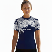 Koi Fish Peony Floral Design Custom BJJ MMA Rash Guard for Women - Image 2
