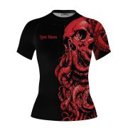Kraken Octopus Red Black Custom BJJ MMA Rash Guard for Women - Image 3