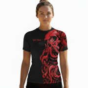 Kraken Octopus Red Black Custom BJJ MMA Rash Guard for Women - Image 2