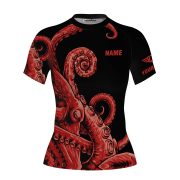 Kraken Octopus Red Version Custom BJJ MMA Rash Guard for Women - Image 3