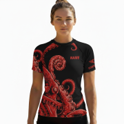 Kraken Octopus Red Version Custom BJJ MMA Rash Guard for Women - Image 2