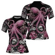 Kraken Octopus Skull Flowers Custom BJJ MMA Rash Guard for Women