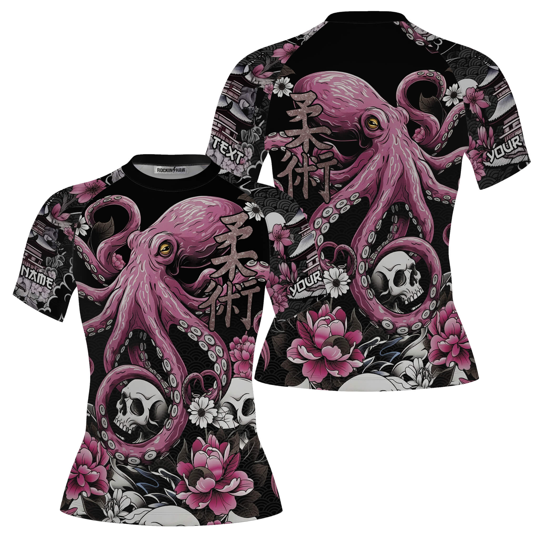 Kraken Octopus Skull Flowers Custom BJJ MMA Rash Guard for Women #145PRM20251231 Mockup FB Kraken Octopus Skull Flowers Custom BJJ MMA Rash Guard for Women - Image 1
