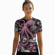 Kraken Octopus Skull Flowers Custom BJJ MMA Rash Guard for Women - Image 2