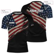 Patriotic Retro USA Flag Grunge Background Custom BJJ Rash Guard for Men - Image 5