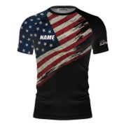 Patriotic Retro USA Flag Grunge Background Custom BJJ Rash Guard for Men - Image 3