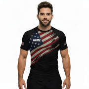 Patriotic Retro USA Flag Grunge Background Custom BJJ Rash Guard for Men - Image 2
