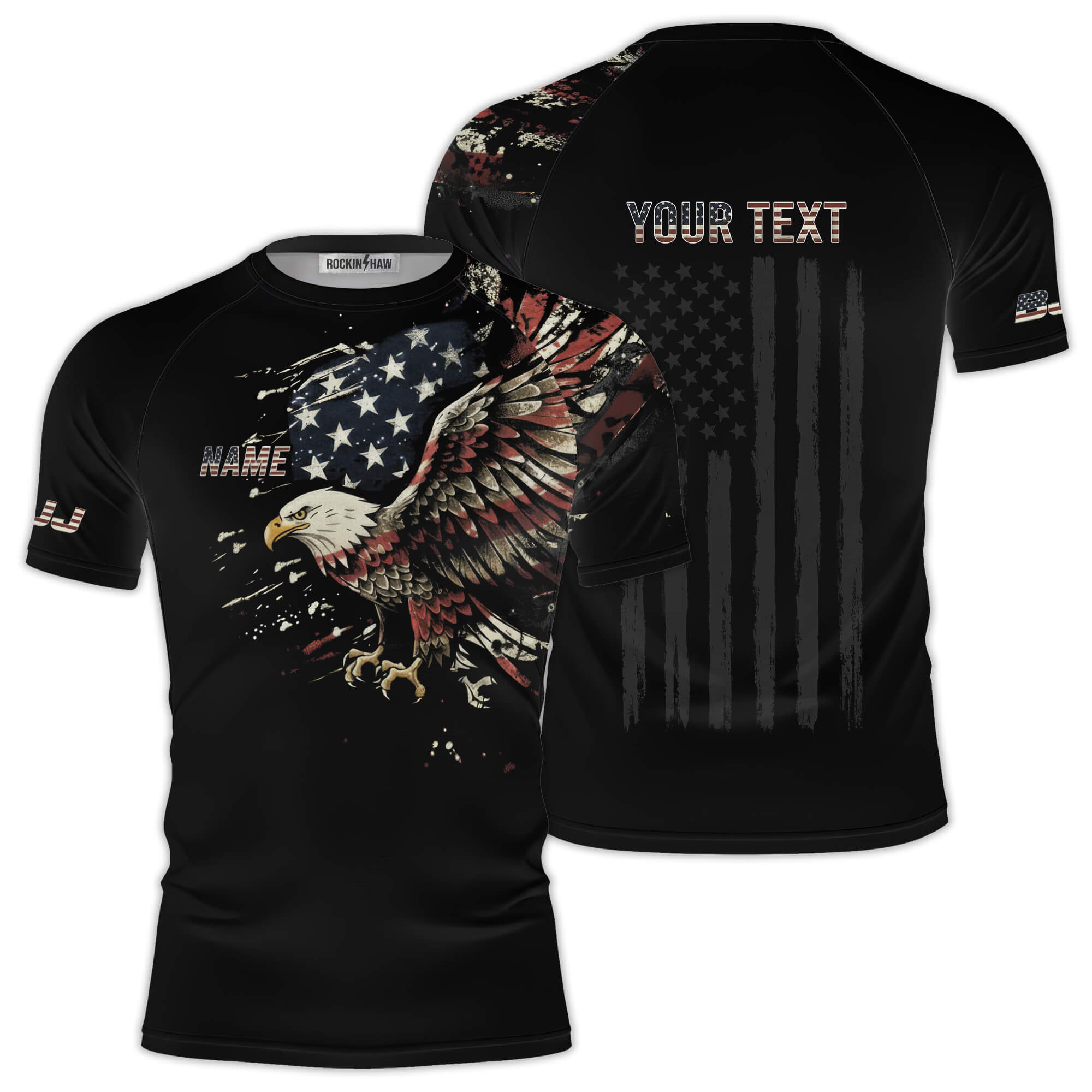 Patriotic USA Flag Bald Eagle Retro Style Custom BJJ Rash Guard for Men #166PRM20260113 Mockup FB Patriotic USA Flag Bald Eagle Retro Style Custom BJJ Rash Guard for Men - Image 1
