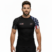 Patriotic USA Flag Black Custom BJJ Rash Guard for Men - Image 2