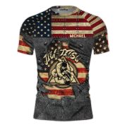 Patriotic USA Flag Distressed Metal Style Custom BJJ Rash Guard for Men - Image 3
